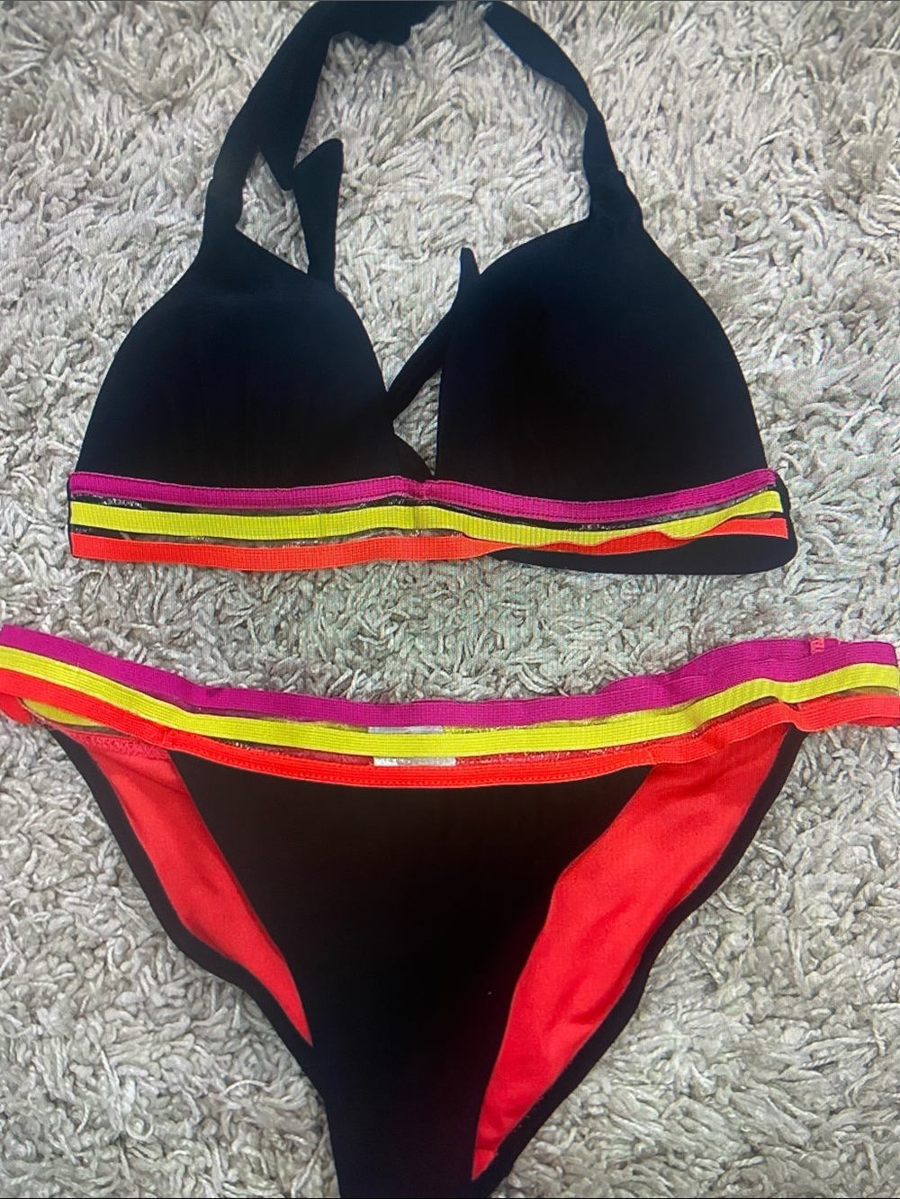 Black Bikini with Neon Trim - Sporty Two-Piece Swim Set
